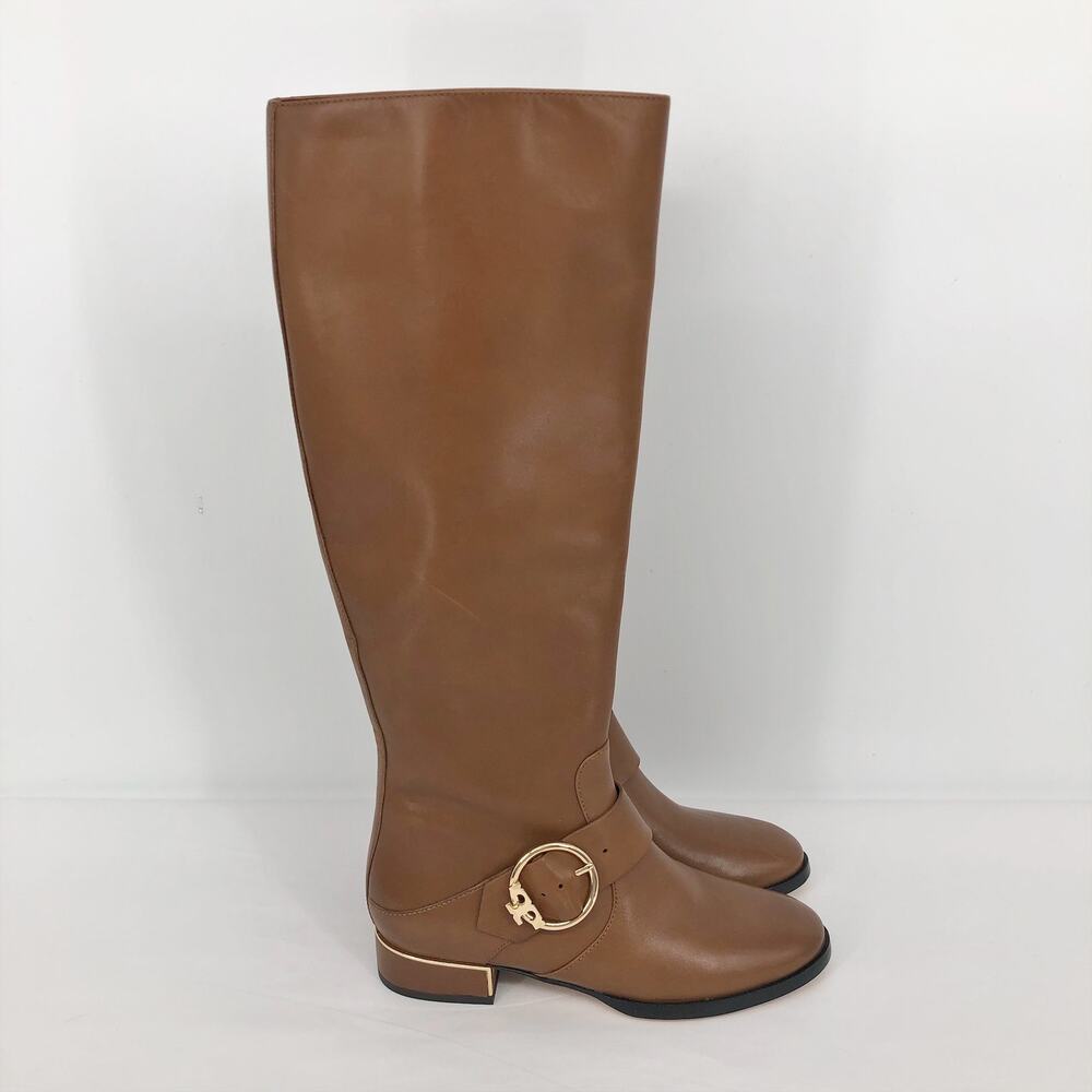 TORY BURCH Women's Sofia Riding Boots Size 5M Brown Leather Knee-High NWOB
